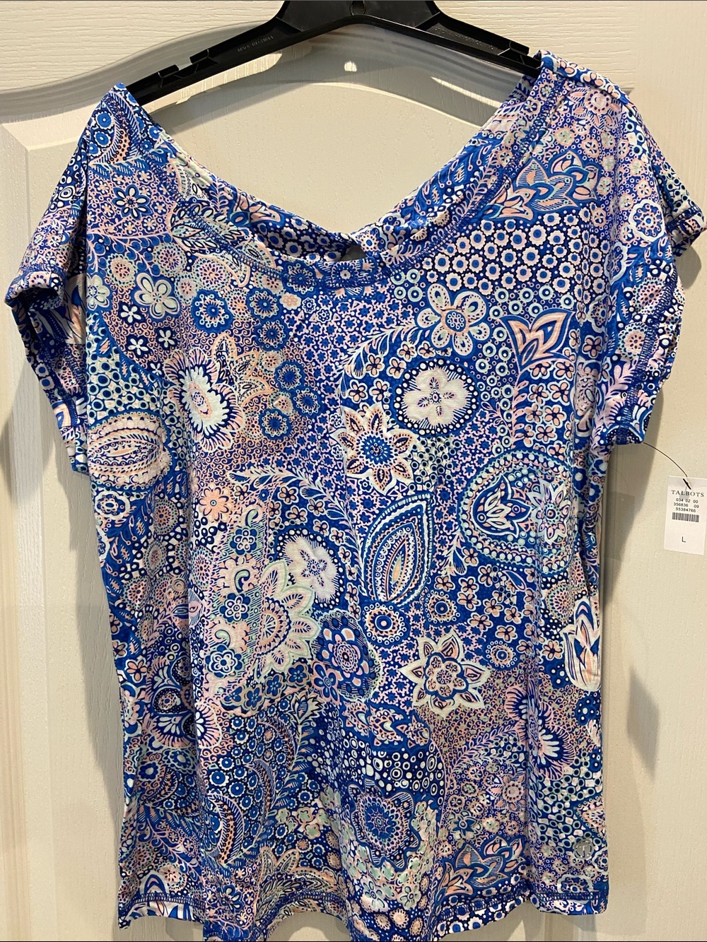 Talbots Blue and Pink Paisley Short Sleeve Top